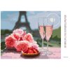 Diamantové maľovanie - POHÁRE A RUŽE V PARÍŽI A EIFFELOVA VEŽA (Rámovanie bez rámu a bez vypnutia plátna, Rozmer 40x50 cm)