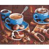 Diamantové maľovanie - MODRÉ ŠÁLKY KÁVY I. (Rámovanie bez rámu a bez vypnutia plátna, Rozmer 40x50 cm)
