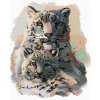 Diamantové maľovanie - LEOPARD SNĚŽNÝ S MLÁĎATKOM (Rámovanie bez rámu a bez vypnutia plátna, Rozmer 40x50 cm)