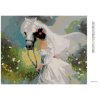 Diamantové maľovanie - DIEVČA V BIELÝCH ŠATÁCH A KÔŇ (Rámovanie bez rámu a bez vypnutia plátna, Rozmer 40x50 cm)