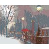 Diamantové maľovanie - MILENCI NA MOSTE A PADAJÚCI SNEH (Rámovanie bez rámu a bez vypnutia plátna, Rozmer 40x50 cm)