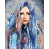 Diamantové maľovanie - ŽENA S MODRÝMI VTÁKMI (Rámovanie bez rámu a bez vypnutia plátna, Rozmer 40x50 cm)