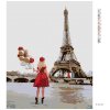 Diamantové maľovanie - EIFFELOVA VĚŽ A ŽENA S BALÓNIKMI (Rámovanie bez rámu a bez vypnutia plátna, Rozmer 40x50 cm)