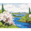 Diamantové maľovanie - KVITNÚCE STROMY NA BREHU KĽUKATEJ RIEKY (Rámovanie bez rámu a bez vypnutia plátna, Rozmer 40x50 cm)