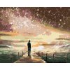 Diamantové maľovanie - MUŽ NA MÓLE POD ŽIARIACOU OBLOHOU (Rámovanie bez rámu a bez vypnutia plátna, Rozmer 40x50 cm)
