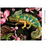 Diamantové maľovanie - CHAMELEÓN A ORCHIDEY (Rámovanie bez rámu a bez vypnutia plátna, Rozmer 40x50 cm)