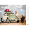 Diamantové maľovanie - ZELENÉ AUTO CHROBÁK A ŽENA S KUFROM (Rámovanie bez rámu a bez vypnutia plátna, Rozmer 40x50 cm)