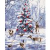 Diamantové maľovanie - ZVIERATÁ PRI VIANOČNOM STROMČEKU (Rámovanie bez rámu a bez vypnutia plátna, Rozmer 40x50 cm)