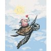 Diamantové maľovanie - PRASA LETIACE NA KORYTNAČKE (Rámovanie bez rámu a bez vypnutia plátna, Rozmer 40x50 cm)
