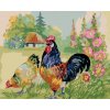 Diamantové maľovanie - KOHÚT SO SLIEPKAMI OBKLOPENÍ KVETMI (Rámovanie bez rámu a bez vypnutia plátna, Rozmer 40x50 cm)