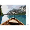 Diamantové maľovanie - LOĎ NA JAZERE A HORY V HMLE (Rámovanie bez rámu a bez vypnutia plátna, Rozmer 40x50 cm)