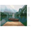 Diamantové maľovanie - HORY PRI JAZERE S LOĎKOU (Rámovanie bez rámu a bez vypnutia plátna, Rozmer 40x50 cm)