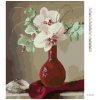 Diamantové maľovanie - ZÁTIŠIE ORCHIDEA V ČERVENEJ VÁZE A MUŠĽA (PIETER WAGEMANS) (Rámovanie bez rámu a bez vypnutia plátna, Rozmer 40x50 cm)
