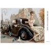 Diamantové maľovanie - DÁMA PRI RETRO AUTE (Rámovanie bez rámu a bez vypnutia plátna, Rozmer 40x50 cm)