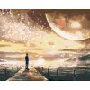 Diamantové maľovanie - MESAČNÝ SVIT NAD MÓLOM (Rámovanie bez rámu a bez vypnutia plátna, Rozmer 40x50 cm)