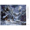 Diamantové maľovanie - SOBY, CHATA A HORY V ZIME (Rámovanie bez rámu a bez vypnutia plátna, Rozmer 40x50 cm)