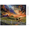 Diamantové maľovanie - KONE V OHRADE, STAJŇA A VÝCHOD SLNKA (Rámovanie bez rámu a bez vypnutia plátna, Rozmer 40x50 cm)