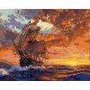 Diamantové maľovanie - LOĎ NA MORI A ZÁPAD SLNKA (Rámovanie bez rámu a bez vypnutia plátna, Rozmer 40x50 cm)