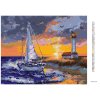 Diamantové maľovanie - PLACHETNICA NA PLÁŽI, MAJÁK A ZÁPAD SLNKA (Rámovanie bez rámu a bez vypnutia plátna, Rozmer 40x50 cm)