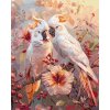 Diamantové maľovanie - KAKADU A RUŽOVÉ KVETY (Rámovanie bez rámu a bez vypnutia plátna, Rozmer 40x50 cm)