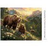 Diamantové maľovanie - ZÁPAD SLNKA, MEDVEĎ S MLÁĎATAMI A RIEKA MEDZI HORAMI (Rámovanie bez rámu a bez vypnutia plátna, Rozmer 40x50 cm)