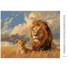 Diamantové maľovanie - LEV S MLÁĎAŤOM A MRAKMI (Rámovanie bez rámu a bez vypnutia plátna, Rozmer 40x50 cm)