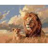 Diamantové maľovanie - LEV S MLÁĎAŤOM A MRAKMI (Rámovanie bez rámu a bez vypnutia plátna, Rozmer 40x50 cm)