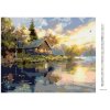 Diamantové maľovanie - JAZERO, CHATA A ZÁPAD SLNKA (Rámovanie bez rámu a bez vypnutia plátna, Rozmer 40x50 cm)