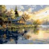 Diamantové maľovanie - JAZERO, CHATA A ZÁPAD SLNKA (Rámovanie bez rámu a bez vypnutia plátna, Rozmer 40x50 cm)
