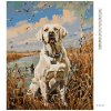 Diamantové maľovanie - ZLATÝ LABRADOR V RÁKOSÍ PRI RYBNÍKU A KAČKY (Rámovanie bez rámu a bez vypnutia plátna, Rozmer 40x50 cm)