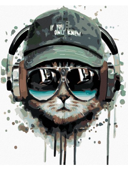 Haft diamentowy - Kot ze słuchawkami