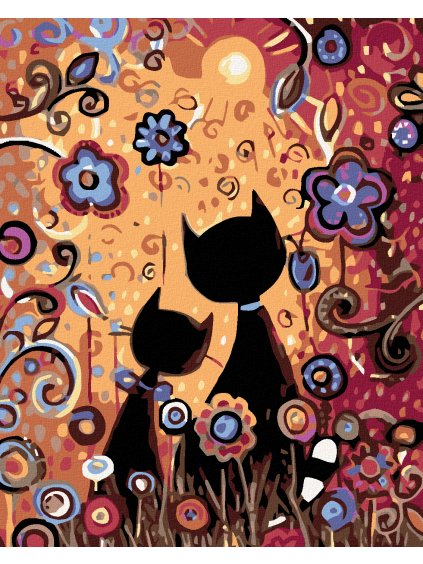 Haft diamentowy - Koty w kwiatach