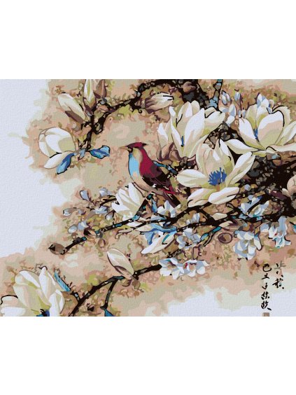 Haft diamentowy - Ptak na magnolii