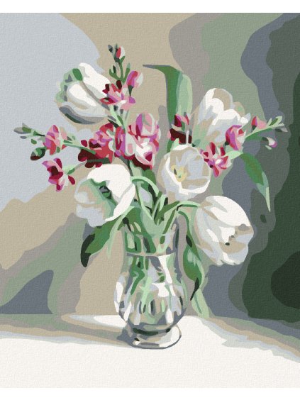 Haft diamentowy - Białe tulipany i frezje