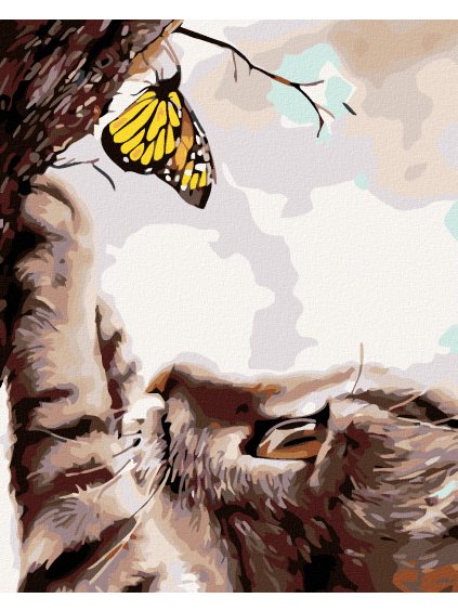 Haft diamentowy - Kot i żółty motyl