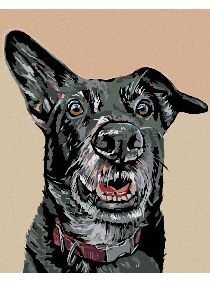 Haft diamentowy - Nasłuchujący czarny pies