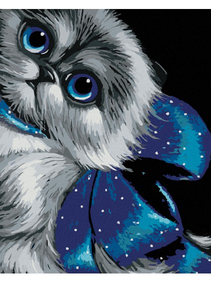 Haft diamentowy - Niebieskooka kotka z kokardą