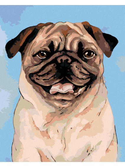 Haft diamentowy - Brązowy mops (Wariant płótno bez ramy, Rozmiar 40x50 cm)