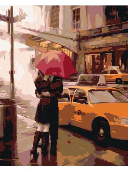 Haft diamentowy - Nowy Jork, pocałunek pod parasolem na pożegnanie