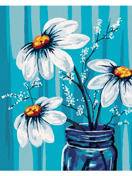 Haft diamentowy - Kwiaty na niebieskim tle