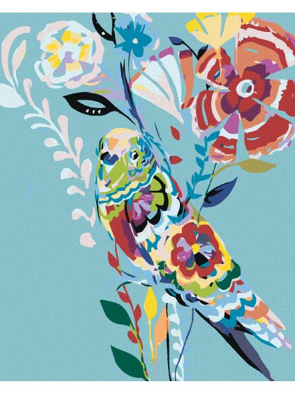 Haft diamentowy - Malowany ptak i kwiaty