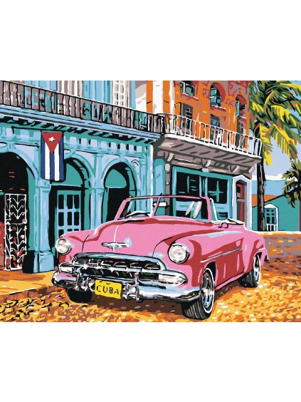 Haft diamentowy - Różowy kabriolet na Kubie
