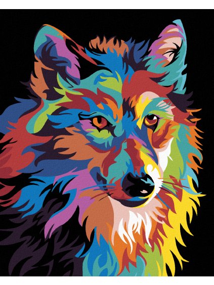 Haft diamentowy - Kolorowy wilk