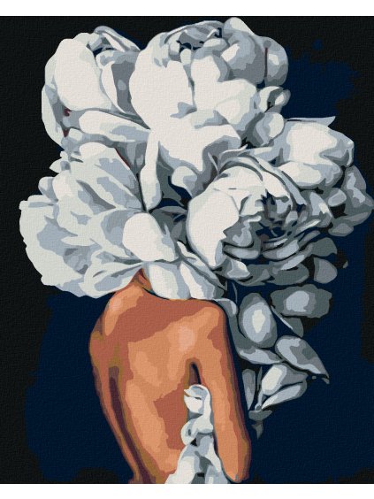 Haft diamentowy - Kobieta z głową w kwiatach - białe piwonie I