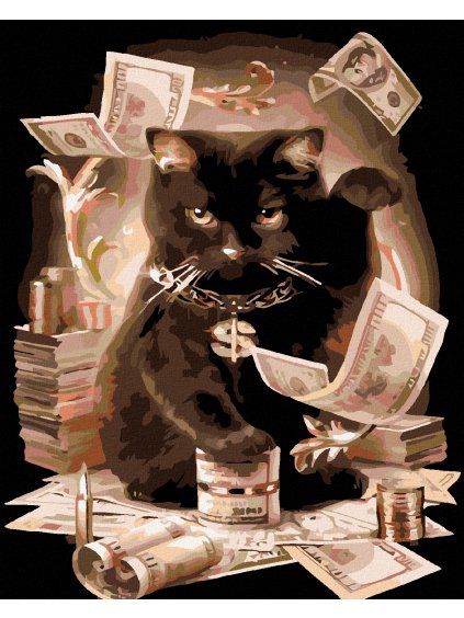 Haft diamentowy - Kot i pieniądze