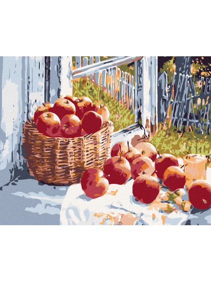 Haft diamentowy - Kosz z jabłkami na oknie