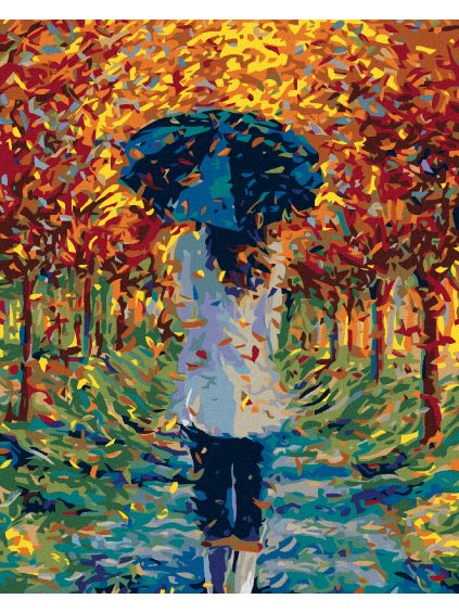 Haft diamentowy - W jesiennym parku pod parasolem