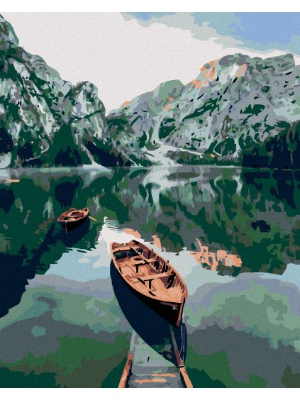 Haft diamentowy - Łódka na jeziorze w górach