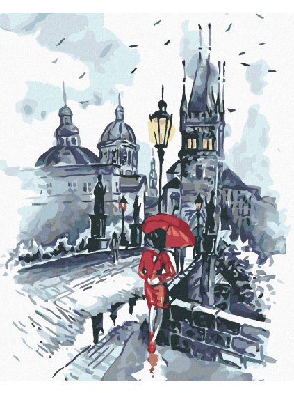 Haft diamentowy - Kobieta z parasolem na Moście Karola w Pradze