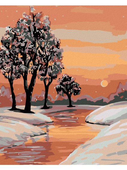 Haft diamentowy - Zimowy krajobraz z potokiem
